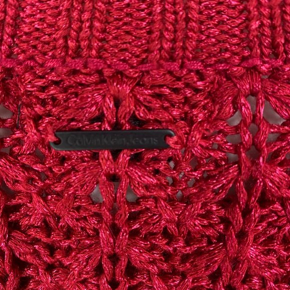 Calvin Klein Jeans M Medium Sweater Pullover Cranberry Red Open Knit Round Hem - Picture 7 of 7